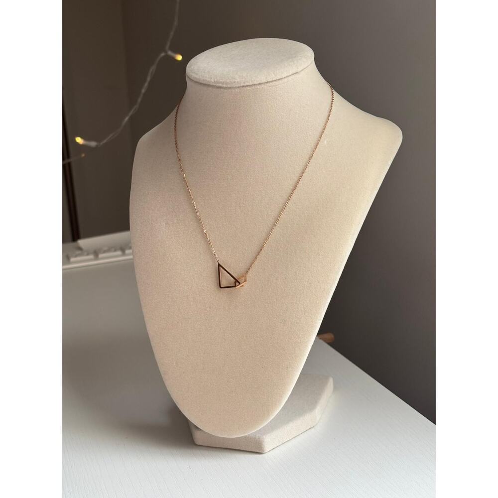 Rose Gold Geometric Triangle Necklace Minimalist Dainty Pendant - Picture 3 of 6